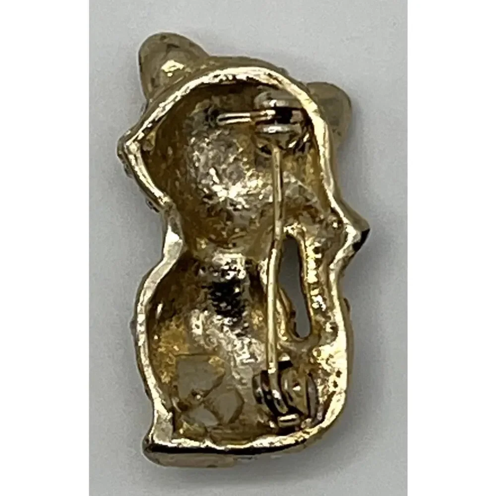 Small Gold Tone Rhinestones Kitty Sparkle Pin Brooch Fashion Jewelry Accessory